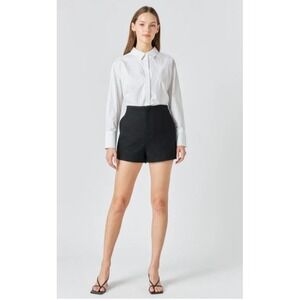 Endless Rose Tweed Mid-Rise Shorts Pockets Black Size Large